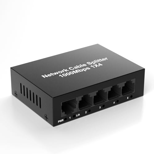 RJ45 LAN Splitter 1 auf 4, 1000Mbit/s Internet Ethernet Switch für Cat 5/5e/6/7/8, LAN Verteiler Ethernet Hub Network Switch 4 Ports Gigabit Unterstützung 4 Geräte teilen das Internet gleichzeitig von Rytaki Pro