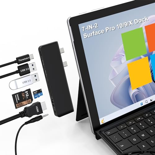 Surface Pro 9/10 Thunderbolt 4 Docking Station 3*Display - 7 in 1 mit 4K HDMI, USB-C Thunderbolt 4, 2 USB 3.0, SD/TF Kartenleser, 3.5mm Audio,Microsoft Zubehör für Microsoft Surface Pro 9/Pro 10/Pro X von Rytaki Pro