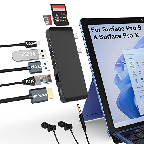 Surface Pro 9 Docking Station mit 4K HDMI,USB-C Thunderbolt 4 (Display+Daten+PD),100 Mbps Ethernet,3,5-mm-Audio,2 USB 3.0,SD und TF-Kartenleser, Triple Display(Surface+HDMI+USB C) für Surface Pro 9/X von Rytaki Pro