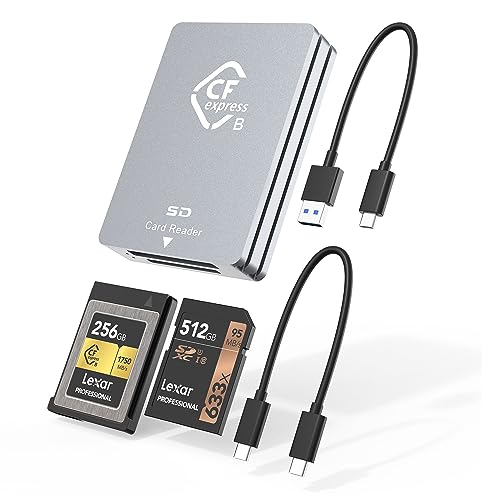 CFexpress SD Kartenleser USB C, 10Gbps CFexpress Typ B Kartenleser mit USB 3.2 Gen 2 Übertragungsgeschwindigkeit, Dual Slot SD und CFexpress kartenleser mit USB C zu USB C/USB A Kabel von Rytaki