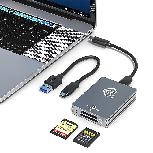 CFexpress Typ A/SD Kartenleser USB C, 10Gbps CFexpress Typ A Kartenleser mit USB 3.2 Gen2 Übertragungsgeschwindigkeit, Dual Slot CF Express Typ A SD Kartenleser Adapter mit USB C zu USB C/USB A Kabel von Rytaki