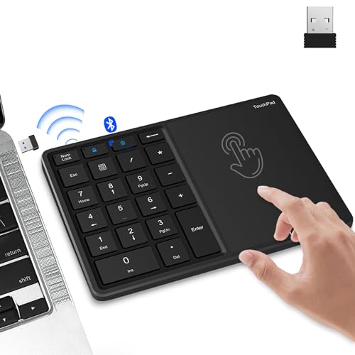 Rytaki 22 Tasten Wireless Nummernblock mit Touchpad, 2-in-1 Dual Mode Bluetooth Numpad Mechanisch, 2,4 GHz USB Verbindung Keypad, Typ C Aufladung Finanzbuchhaltung Tastatur für iOS, Win, Android von Rytaki