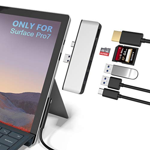 Rytaki Microsoft Surface Pro 7 USB C Hub Docking Station, 6-in-2 Aluminium Surface Pro 7 USB Hub mit 4K HDMI, Type C Port, 2 x USB 3.0-Ports, SD/TF Kartenleser für die Surface Pro 7(2019) von Rytaki