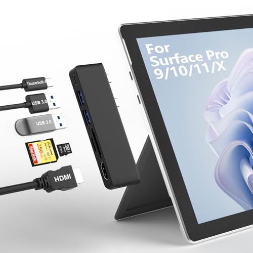 Surface Pro 9/10/11/X Zubehör, Surface Pro 9/10/11/X Docking Station mit 4K HDMI, USB-C Thunerbolt 4 (Display+Daten+PD Aufladen), 2 USB 3.0, SD/TF Kartenleser für Surface Pro 9/10/11/X von Rytaki