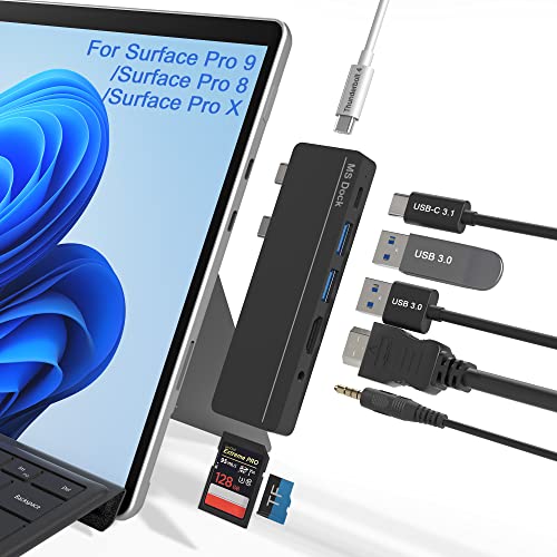 Surface Pro 9 Docking Station, Surface Pro 8 Hub mit 4K HDMI, 100W USB C Thunerbolt 4, USB C 3.0 (Daten), Audio, 2* USB A 3.0, TF/SD Kartensteckplatz, Triple Display für Surface Pro 9/Pro 8/ Pro X von Rytaki