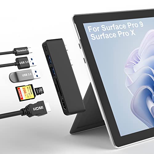 Surface Pro 9 Zubehör, Surface Pro 9 Docking Station mit 4K HDMI, USB-C Thunerbolt 4 (Display+Daten+PD Aufladen), 2 USB 3.0, SD/TF Kartenleser für Surface Pro 9/Prox von Rytaki