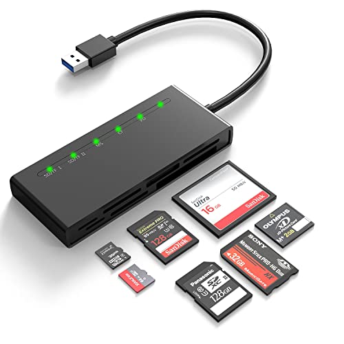 USB 3.0 Kartenleser, 7-in-1 Speicherkartenleser für SD/SDXC/SDHC/Micro SD/CF/XD/MS/MMC Kamera-Speicherkarten, USB kartenleser Super Speed 5Gbps Read 5 Cards Simultaneously, für Windows/Linux/Mac OS von Rytaki