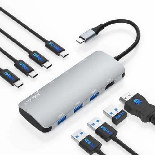 USB C Hub 10Gbps Mit USB A 3.2 Gen2, HDMI 4K@60Hz, PD100W, Docking Station Kompatibel Mit MacBook, Surface, HP, Lenovo, Dell Laptop Und Mehr Typ C Geräten von Rytaki