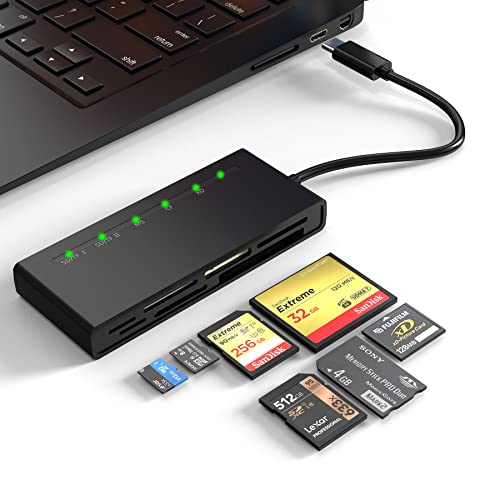 USB C Multi Kartenlesegerät, 7 in 1 Type-C sd Kartenleser für SD SDXC SDHC CF TF Micro SD Micro SDXC Micro SDHC MS MMC Karten, 5Gbps Hochgeschwindigkeits liest 5 Karten gleichzeitig von Rytaki