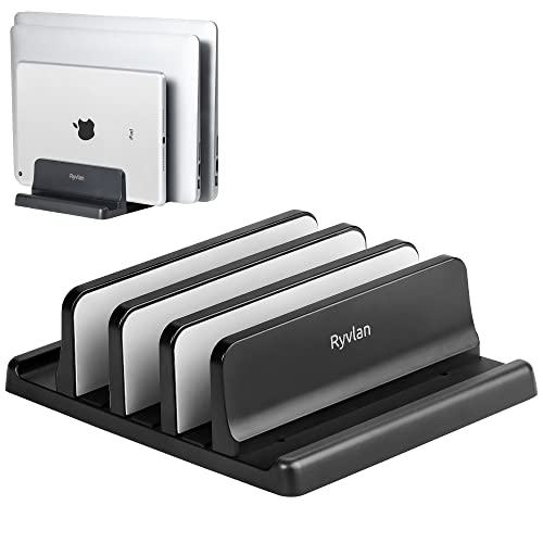 Ryvlan Vertikaler Laptop-Ständer, verstellbare 3 Steckplätze Laptop-Aufbewahrung mit Gummipolsterung, mehrere Laptop-Halter für Schreibtisch, Tablet-Ständer, Home Office Essential von Ryvlan