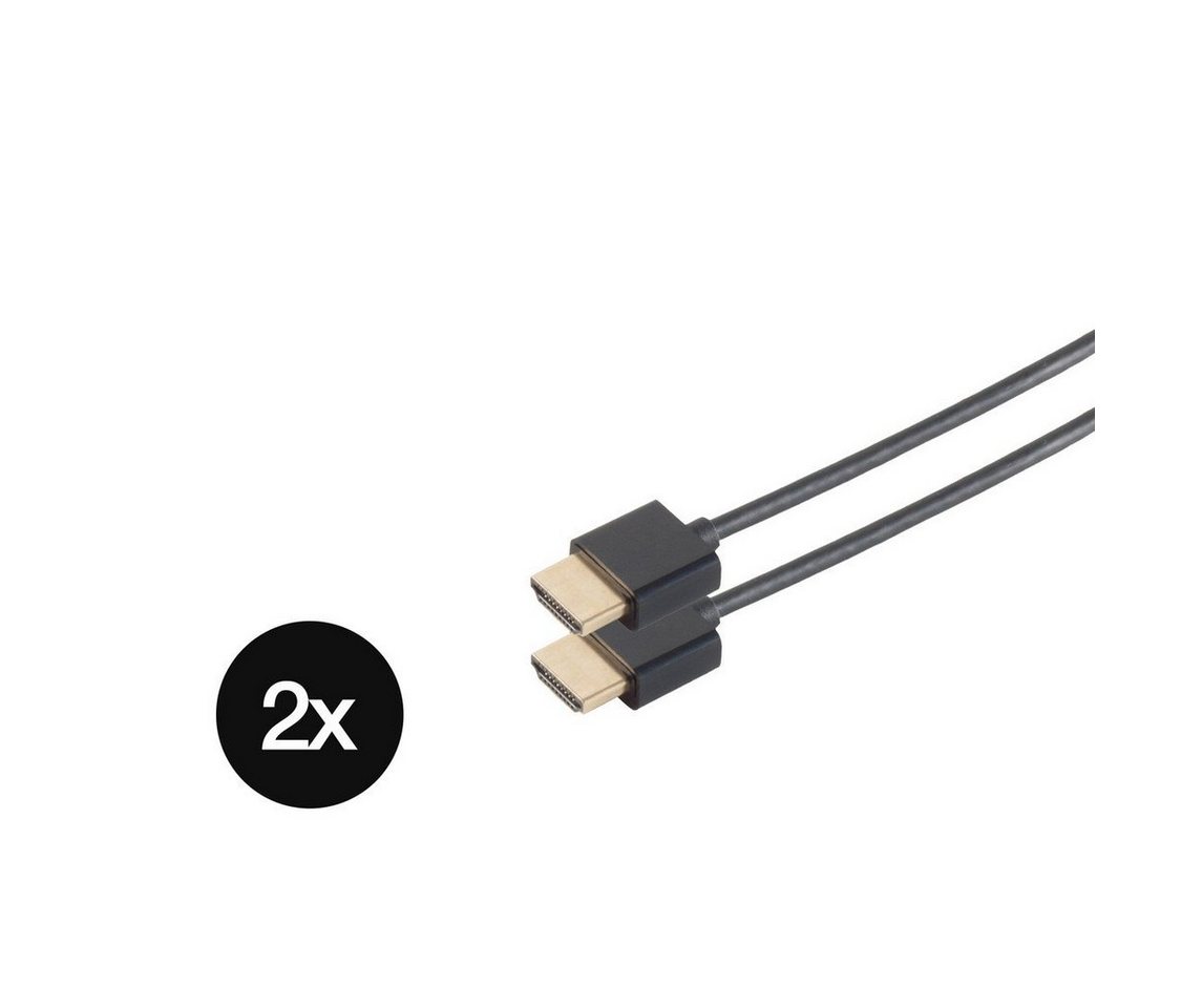 S/CONN maximum connectivity® SET 2 x SLIM-HDMI Kabel extra dünn schwarz 1,5m HDMI-Kabel, (150,00 cm) von S/CONN maximum connectivity®