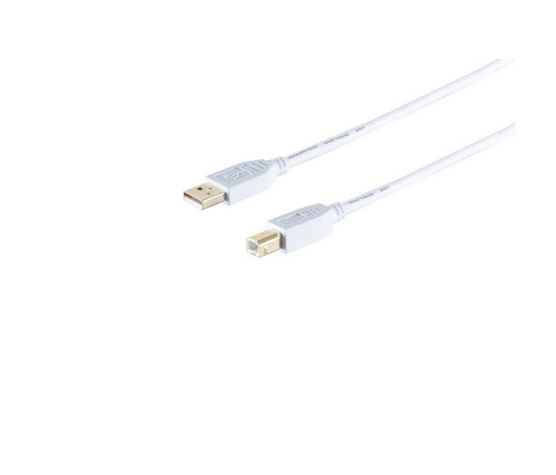 S/CONN maximum connectivity® USB High Speed 2.0 Kabel, A/B Stecker, USB 2.0, weiß, 1,0m USB-Kabel, (100 cm) von S/CONN maximum connectivity®
