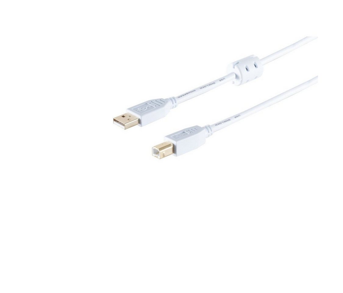 S/CONN maximum connectivity® USB High Speed 2.0 Kabel mit Ferrit, A/B Stecker, USB 2.0, weiß, 1,0 USB-Kabel, (100 cm) von S/CONN maximum connectivity®