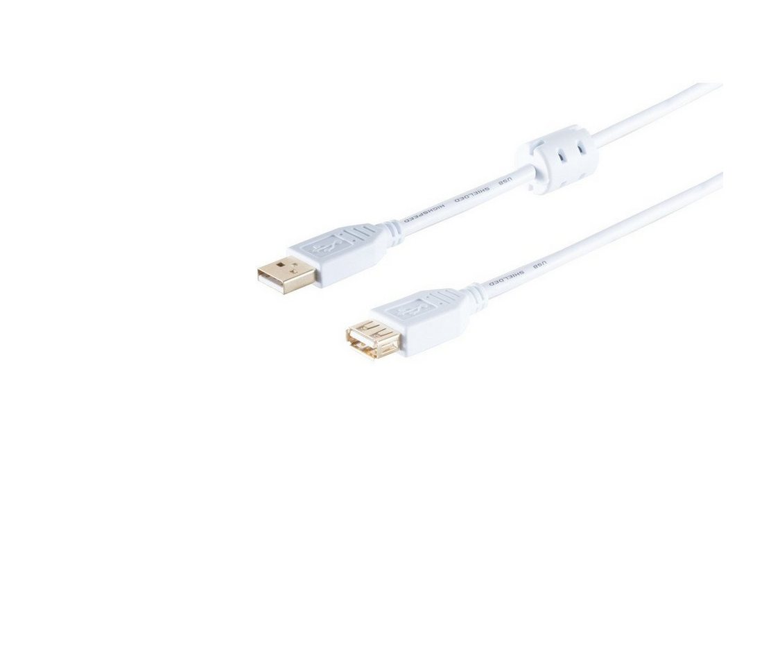 S/CONN maximum connectivity® USB High Speed 2.0 Verlängerung, A/A Buchse mit Ferrit, weiß, 1,8m USB-Kabel, (200 cm) von S/CONN maximum connectivity®
