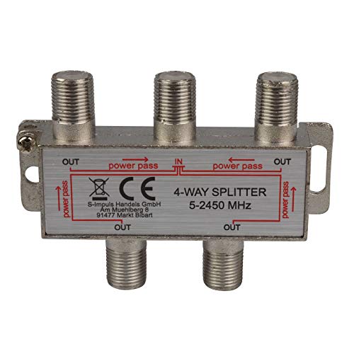 4-Fach SAT & BK-Verteiler Splitter F-Serie - 5-2400 MHz 85 dB - voll geschirmt - BK - UKW Radio - DC-Durchlass - Fernseh-Verteiler - Stamm-Verteiler von S/CONN maximum connectivity