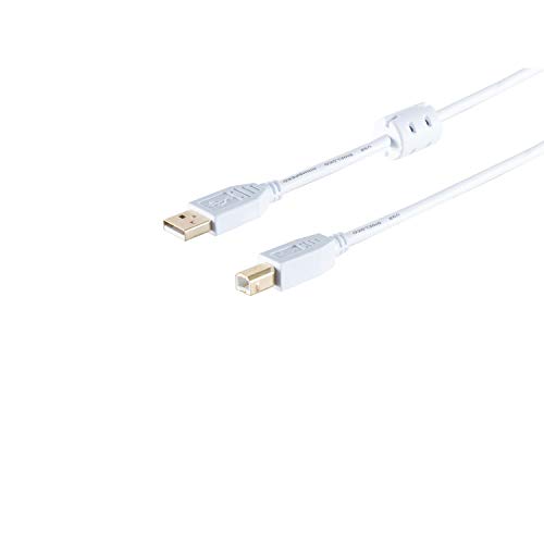 USB Kabel 1,8m Typ A Stecker auf Typ B Stecker USB 2.0 mit Ferit weiß von S/CONN maximum connectivity