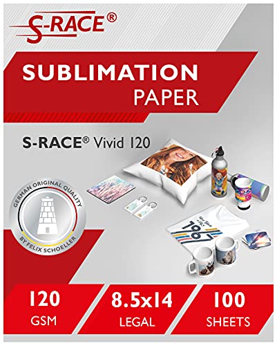 S-RACE Sublimationspapier 21,6 x 35,6 cm, 100 Blatt – für Drucker mit Sublimationstinte, z.B. kompatibel mit Epson, Sawgrass, Ricoh etc. – schnelltrocknend, schmierfest, lebendige Farben von S-RACE