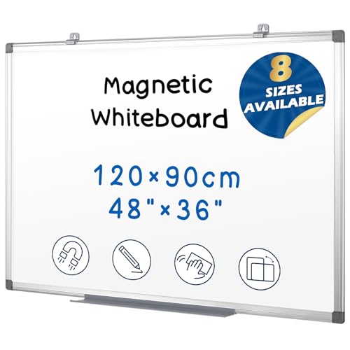 S SWANCROWN Whiteboard Magnetisch 120x90cm, Magnettafel Groß, Magnetwand mit Alurahmen für Schule, Wohnung und Büro,Weiß von S SWANCROWN
