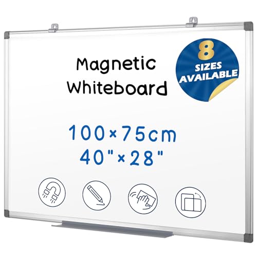 SwanSea Magnettafel 100x75cm, Whiteboard Magnetisch mit Aluminium, Magnetpinnwand, Trocken Abwischbar, Magnettafeln für Büro, Schule und Küche von S SWANCROWN