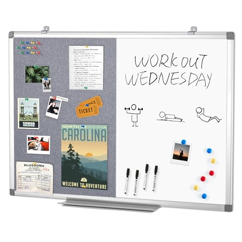 Swansea Whiteboard Magnettafel und Pinnwand Filz Wand Deko mit Aluminiumrahmen für Küche, Wohnung, Büro und Schule, 90X60cm von S SWANCROWN