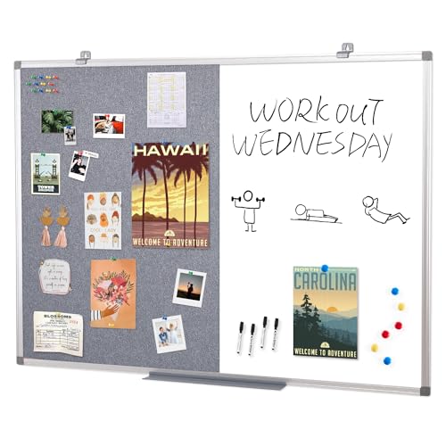 Swansea Whiteboard Magnettafel und Pinnwand Filz mit Aluminiumrahmen für Wohnung, Büro, Küche und Schule, Pinnwand Groß,120x90cm von S SWANCROWN