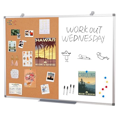 Swansea Whiteboard Magnettafel und Pinnwand Kork mit Aluminiumrahmen für Wohnung, Büro, Küche und Schule, 120x90cm von S SWANCROWN