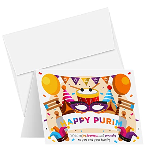 Happy Purim Grußkarten, festliche und bunte Hamantaschen, Grogger-Design für religiöse jüdische Feiertagsgrüße und Geschenke & Geschenke,10.8x14 cm – innen blanko,25 Pro Packung von S Superfine Printing