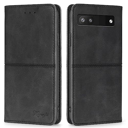 Ytaland Hülle für Google Pixel 6A, PU Leder Flip Magnetische Geldbörse Case Standfunktion Karten Slot Stoßfest Cover (Schwarz) von S YTALAND