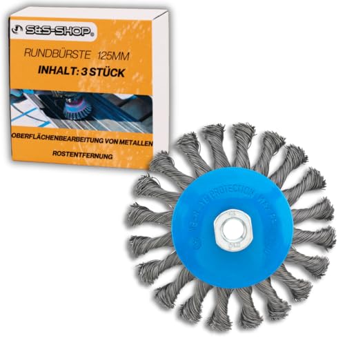 Rundbürste Ø 125 mm, 3 Stück, M14 x 2, passend für Winkelschleifer, Stahlbürste, Drahtbürste Bohrmaschine, Unkrautbürste, zum Entrosten von Metall, Bürsten Set Akkuschrauber Rundbürste Ø 125 mm, 3 Stück, M14 x 2, passend für Winkelschleifer, Stahlbürste, Drahtbürste Bohrmaschine, Unkrautbürste, zum Entrosten von Metall, Bürsten Set Akkuschrauber von S&S-Shop