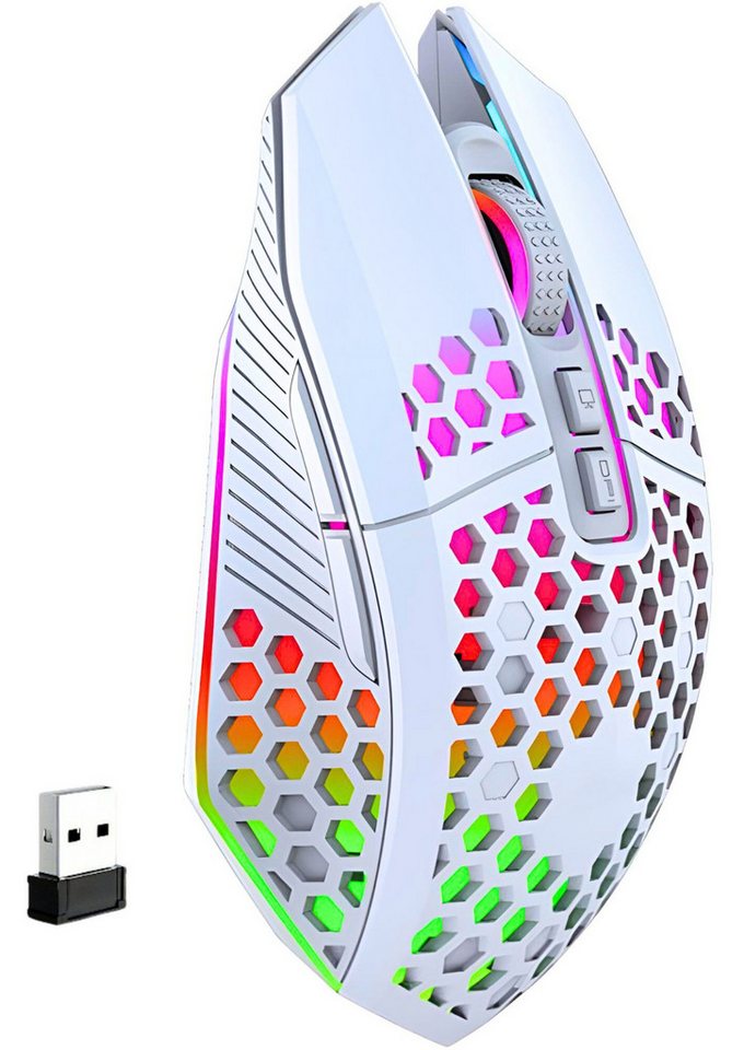 S&T Design RGB Gaming Maus Kabellos Wireless Leise Weiß Schwarz USB Gaming-Maus (Funk, 7 Tasten / Zurück zum Desktop / DPI Einstellbar / PC Laptop) von S&T Design