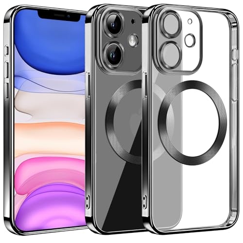 Klare Magnetische Hülle für iPhone 11, kompatibel mit MagSafe Kabelloses Laden, Militärnorm Schutz, Kratzfest, Stoßfest, Schlanke Transparente Silikonhülle für iPhone 11 Hülle, Schwarz von S. Dawezo