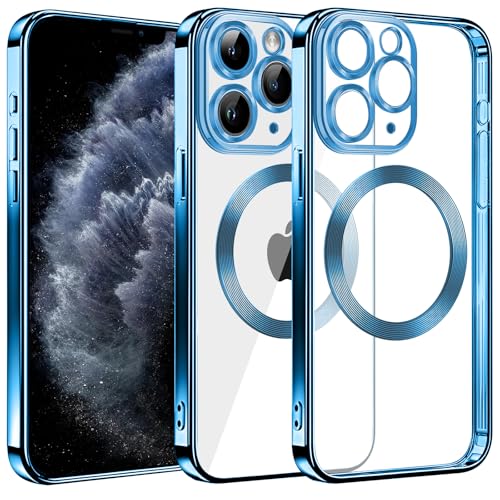 Klare Magnetische Hülle für iPhone 11 Pro, kompatibel mit MagSafe Kabelloses Laden, Militärnorm Schutz, Kratzfest, Stoßfest, Schlanke Transparente Silikonhülle für iPhone 11 Pro Hülle, Blau von S. Dawezo