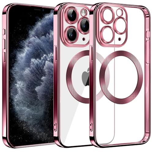 Klare Magnetische Hülle für iPhone 11 Pro, kompatibel mit MagSafe Kabelloses Laden, Militärnorm Schutz, Kratzfest, Stoßfest, Schlanke Transparente Silikonhülle für iPhone 11 Pro Hülle, Rosa von S. Dawezo