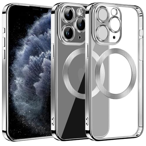 S. Dawezo Klare Magnetische Hülle für iPhone 11 Pro, kompatibel mit MagSafe, Militärnorm Schutz, Kratzfest, Stoßfest, Schlanke Transparente Silikonhülle für iPhone 11 Pro Hülle, Silber von S. Dawezo