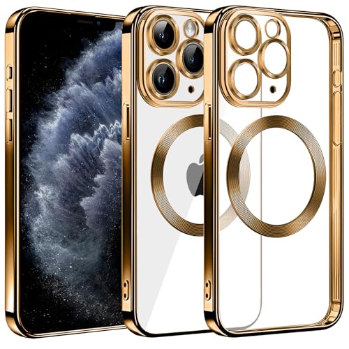 S. Dawezo Klare Magnetische Hülle für iPhone 11 Pro Max, kompatibel mit MagSafe Kabelloses Laden, Militärnorm Schutz, Kratzfest, Stoßfest, Schlanke Transparente für iPhone 11 Pro Max Hülle, Gold S. Dawezo Klare Magnetische Hülle für iPhone 11 Pro Max, kompatibel mit MagSafe Kabelloses Laden, Militärnorm Schutz, Kratzfest, Stoßfest, Schlanke Transparente für iPhone 11 Pro Max Hülle, Gold von S. Dawezo