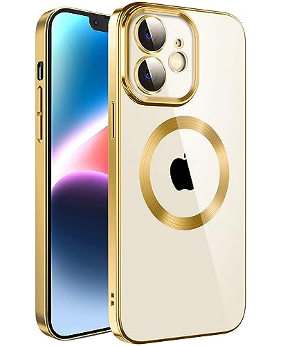 Klare Magnetische Hülle für iPhone 12, kompatibel mit MagSafe Kabelloses Laden, Militärnorm Schutz, Kratzfest, Stoßfest, Schlanke Transparente Silikonhülle für iPhone 12 Hülle, Gold von S. Dawezo