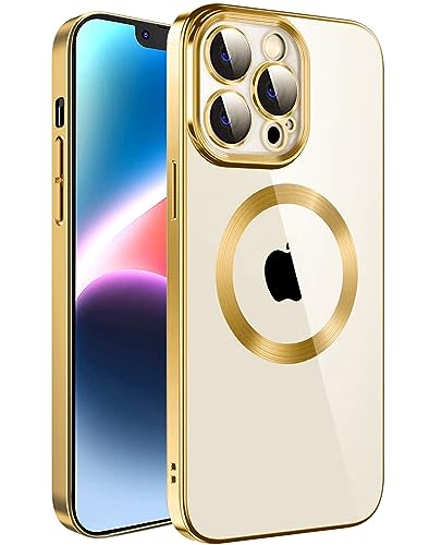 Klare Magnetische Hülle für iPhone 12 Pro, kompatibel mit MagSafe Kabelloses Laden, Militärnorm Schutz, Kratzfest, Stoßfest, Schlanke Transparente Silikonhülle für iPhone 12 Pro Hülle, Gold von S. Dawezo