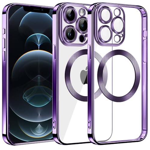 S. Dawezo Klare Magnetische Hülle für iPhone 12 Pro Max, kompatibel mit MagSafe Kabelloses Laden, Militärnorm Schutz, Kratzfest, Stoßfest, Schlanke Transparente für iPhone 12 Pro Max Hülle, Lila von S. Dawezo