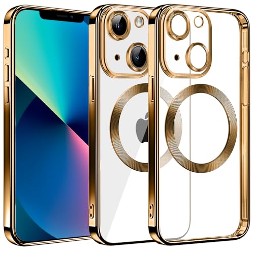 Klare Magnetische Hülle für iPhone 13, kompatibel mit MagSafe Kabelloses Laden, Militärnorm Schutz, Kratzfest, Stoßfest, Schlanke Transparente Silikonhülle für iPhone 13 Hülle, Gold von S. Dawezo