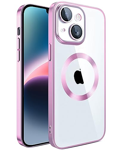 S. Dawezo Klare Magnetische Hülle für iPhone 13, kompatibel mit MagSafe Kabelloses Laden, Militärnorm Schutz, Kratzfest, Stoßfest, Schlanke Transparente Silikonhülle für iPhone 13 Hülle, Rosa von S. Dawezo