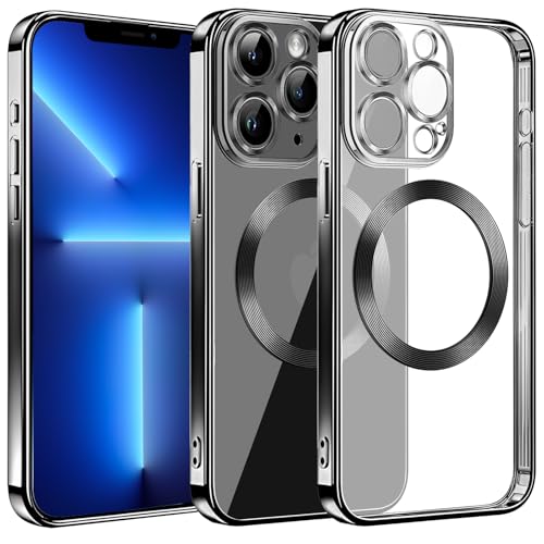 Klare Magnetische Hülle für iPhone 13 Pro, kompatibel mit MagSafe Kabelloses Laden, Militärnorm Schutz, Kratzfest, Stoßfest, Schlanke Transparente Silikonhülle für iPhone 13 Pro Hülle, Schwarz von S. Dawezo