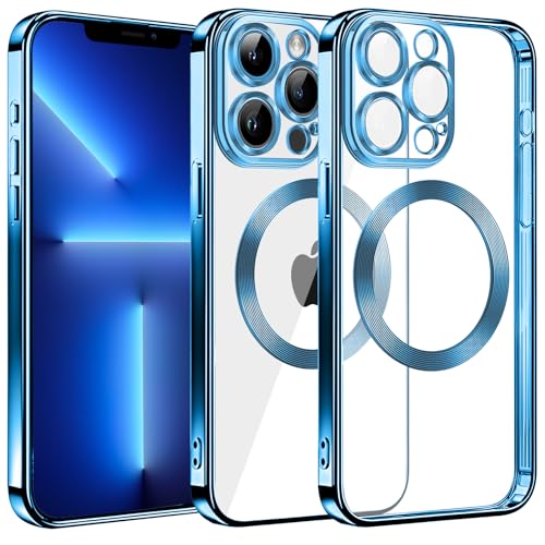 Klare Magnetische Hülle für iPhone 13 Pro Max, kompatibel mit MagSafe Kabelloses Laden, Militärnorm Schutz, Kratzfest, Stoßfest, Schlanke Transparente für iPhone 13 Pro Max Hülle, Blau von S. Dawezo