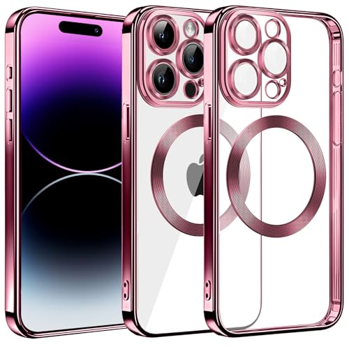 Klare Magnetische Hülle für iPhone 14 Pro, kompatibel mit MagSafe Kabelloses Laden, Militärnorm Schutz, Kratzfest, Stoßfest, Schlanke Transparente Silikonhülle für iPhone 14 Pro Hülle, Rosa von S. Dawezo