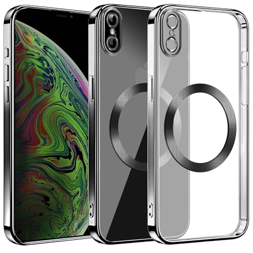 Klare Magnetische Hülle für iPhone X/XS, kompatibel mit MagSafe Kabelloses Laden, Militärnorm Schutz, Kratzfest, Stoßfest, Schlanke Transparente Silikonhülle für iPhone X/XS Hülle, Schwarz von S. Dawezo