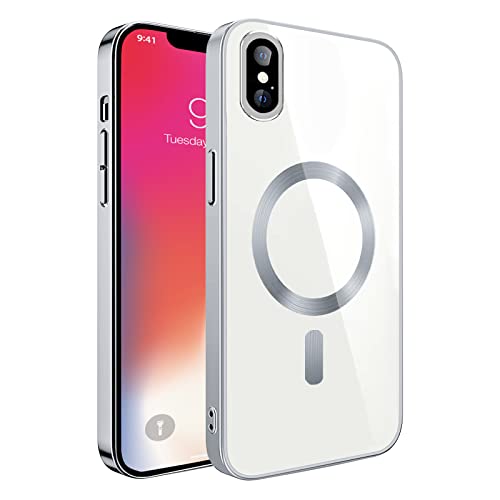 Klare Magnetische Hülle für iPhone X/XS, kompatibel mit MagSafe Kabelloses Laden, Militärnorm Schutz, Kratzfest, Stoßfest, Schlanke Transparente Silikonhülle für iPhone X/XS Hülle, Silber von S. Dawezo