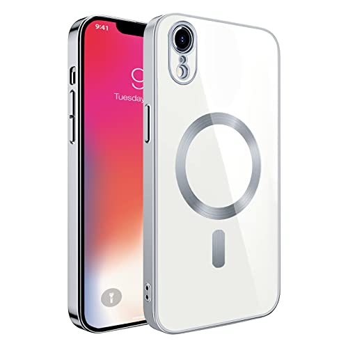 Klare Magnetische Hülle für iPhone XR, kompatibel mit MagSafe Kabelloses Laden, Militärnorm Schutz, Kratzfest, Stoßfest, Schlanke Transparente Silikonhülle für iPhone XR Hülle, Silber von S. Dawezo