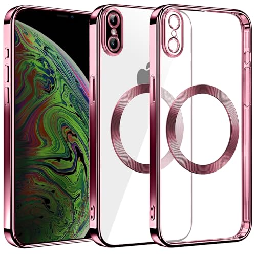 S. Dawezo Klare Magnetische Hülle für iPhone XS Max, kompatibel mit MagSafe Kabelloses Laden, Militärnorm Schutz, Kratzfest, Stoßfest, Schlanke Transparente Silikonhülle für iPhone XS Max Hülle, Rosa von S. Dawezo