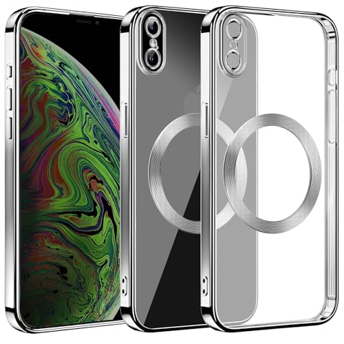 Klare Magnetische Hülle für iPhone XS Max, kompatibel mit MagSafe Kabelloses Laden, Militärnorm Schutz, Kratzfest, Stoßfest, Schlanke Transparente Silikonhülle für iPhone XS Max Hülle, Silber von S. Dawezo