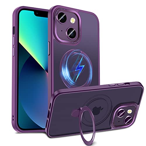 S. Dawezo Magnetisch Ständer Hülle für iPhone 13/14, Kompatibel mit Magsafe, Militärschutz, Anti-Fingerabdruck, Stoßfest Unsichtbare Halterungen Handyhülle für iPhone 13/14, Dunkellila von S. Dawezo
