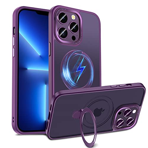 S. Dawezo Magnetisch Ständer Hülle für iPhone 13 Pro, Kompatibel mit Magsafe, Militärschutz, Anti-Fingerabdruck, Stoßfest Unsichtbare Halterungen Handyhülle für iPhone 13 Pro, Dunkellila von S. Dawezo